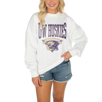 Women's Gameday Couture Washington Huskies White Oversized Drop Shoulder Fleece Drop Pullover Sweatshirt