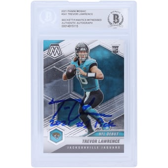 Trevor Lawrence Jacksonville Jaguars Autographed 2021 Panini Mosaic NFL Debut #241 Beckett Fanatics Witnessed Authenticated Rookie Card with "2021 #1 Pick" Inscription