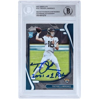 Trevor Lawrence Jacksonville Jaguars Autographed 2021 Panini Absolute #101 Beckett Fanatics Witnessed Authenticated Rookie Card with "2021 #1 Pick" Inscription