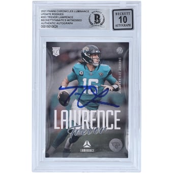 Trevor Lawrence Jacksonville Jaguars Autographed 2021 Panini Chronicles Luminance #201 Beckett Fanatics Witnessed Authenticated Rookie Card