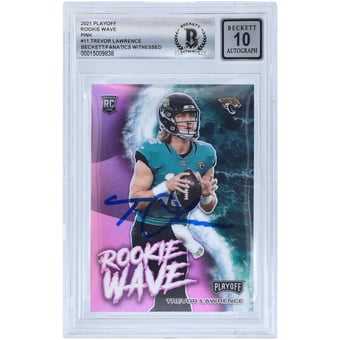 Trevor Lawrence Jacksonville Jaguars Autographed 2021 Panini Playoff Rookie Wave Pink #RW-TLR Beckett Fanatics Witnessed Authenticated 10 Rookie Card