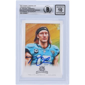 Trevor Lawrence Jacksonville Jaguars Autographed 2021 Panini Chronicles Gridiron Kings #GK-1 Beckett Fanatics Witnessed Authenticated 10 Rookie Card