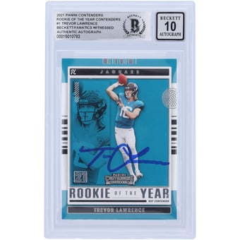 Trevor Lawrence Jacksonville Jaguars Autographed 2021 Panini Contenders Rookie of the Year #ROY-TLR Beckett Fanatics Witnessed Authenticated 10 Rookie Card