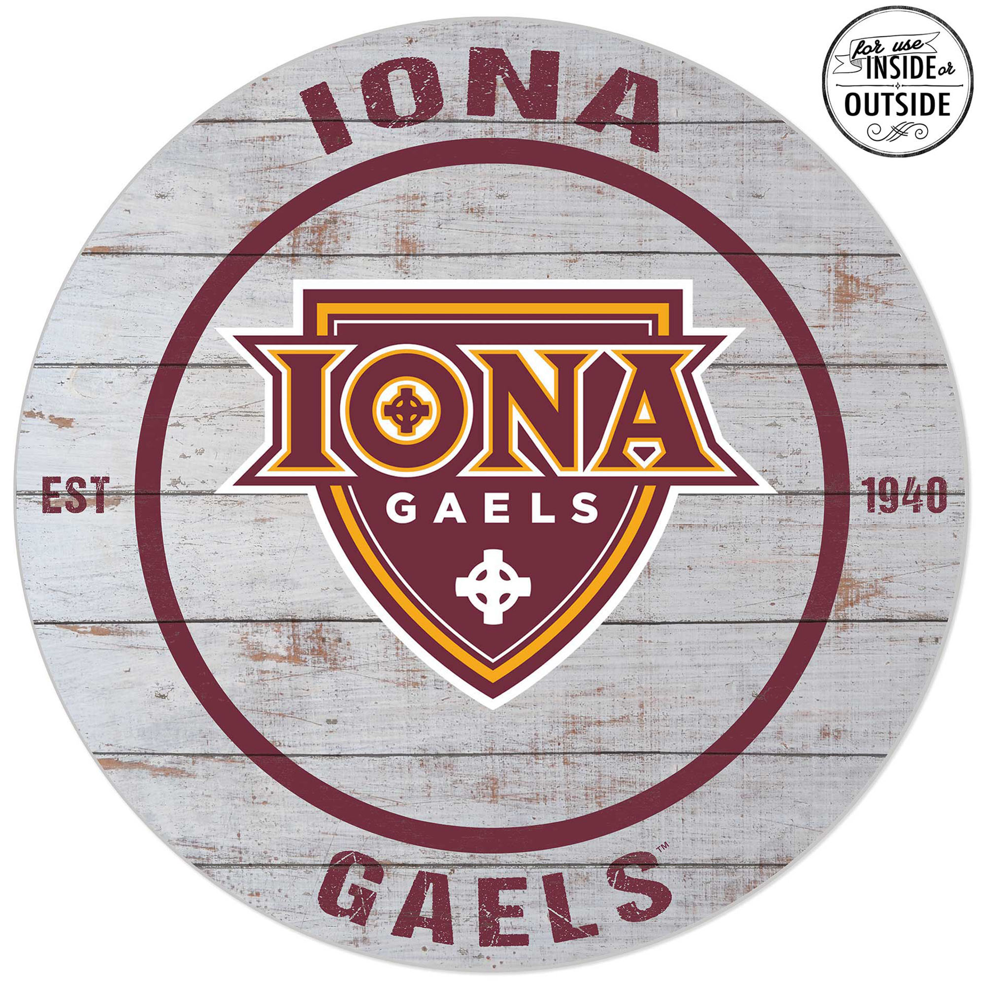 Iona University Gaels 20'' x 20'' Indoor/Outdoor Weathered Circle Sign