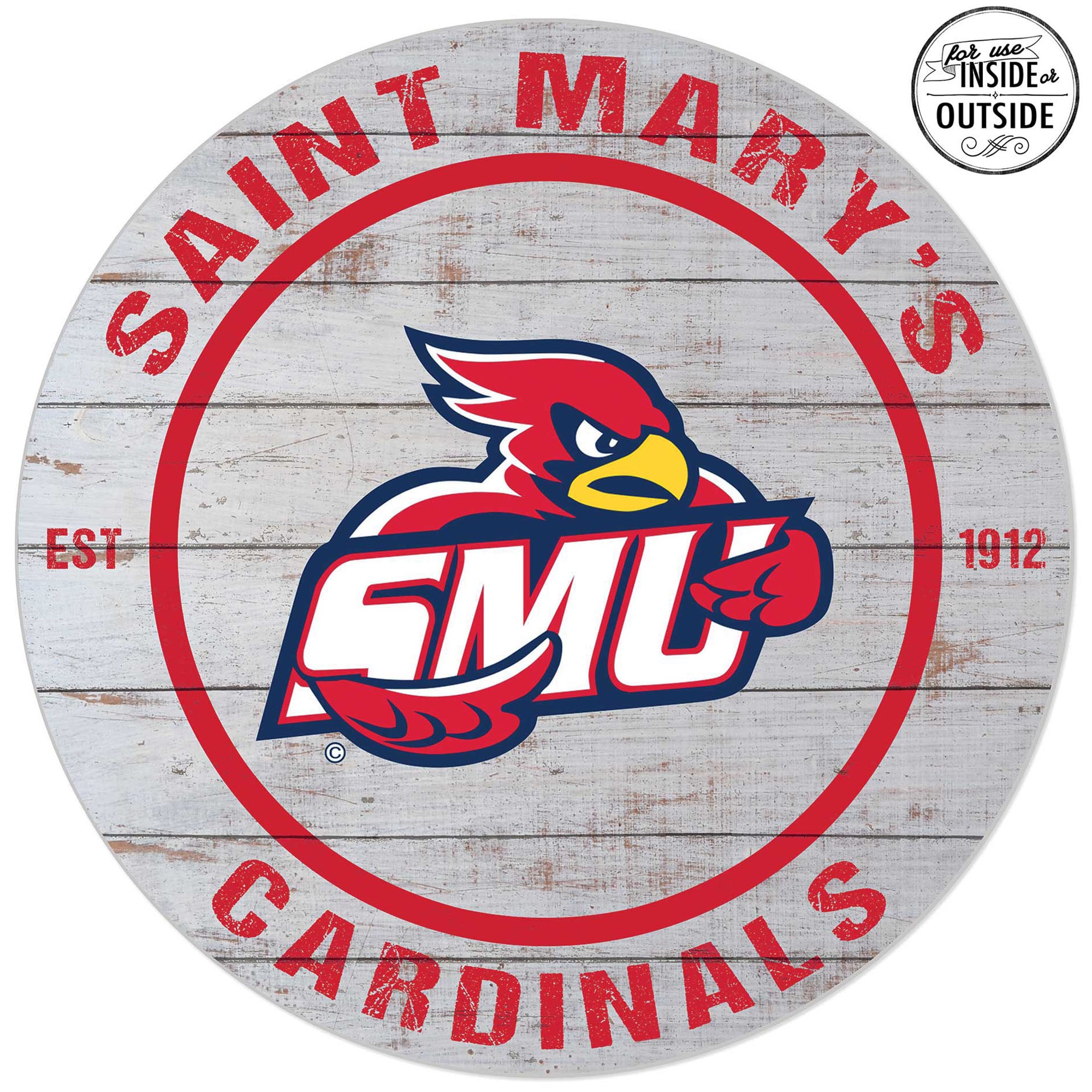 St. Mary's Cardinals 20'' x 20'' Indoor/Outdoor Weathered Circle Sign