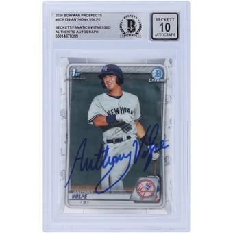 Anthony Volpe New York Yankees Autographed 2020 Bowman Chrome Prospects #BCP-139 Beckett Fanatics Witnessed Authenticated 10 Card