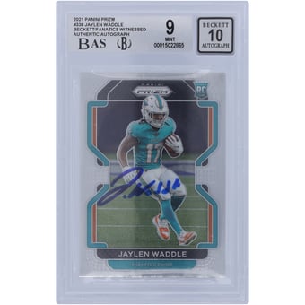 Jaylen Waddle Miami Dolphins Autographed 2021 Panini Prizm #338 Beckett Fanatics Witnessed Authenticated 9/10 Rookie Card - 9.5/9.5/9.5/8.5