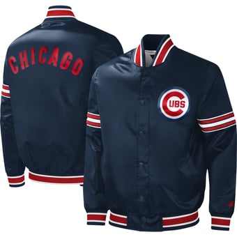 Men's Starter Navy Chicago Cubs Slider Satin Full-Snap Varsity Jacket