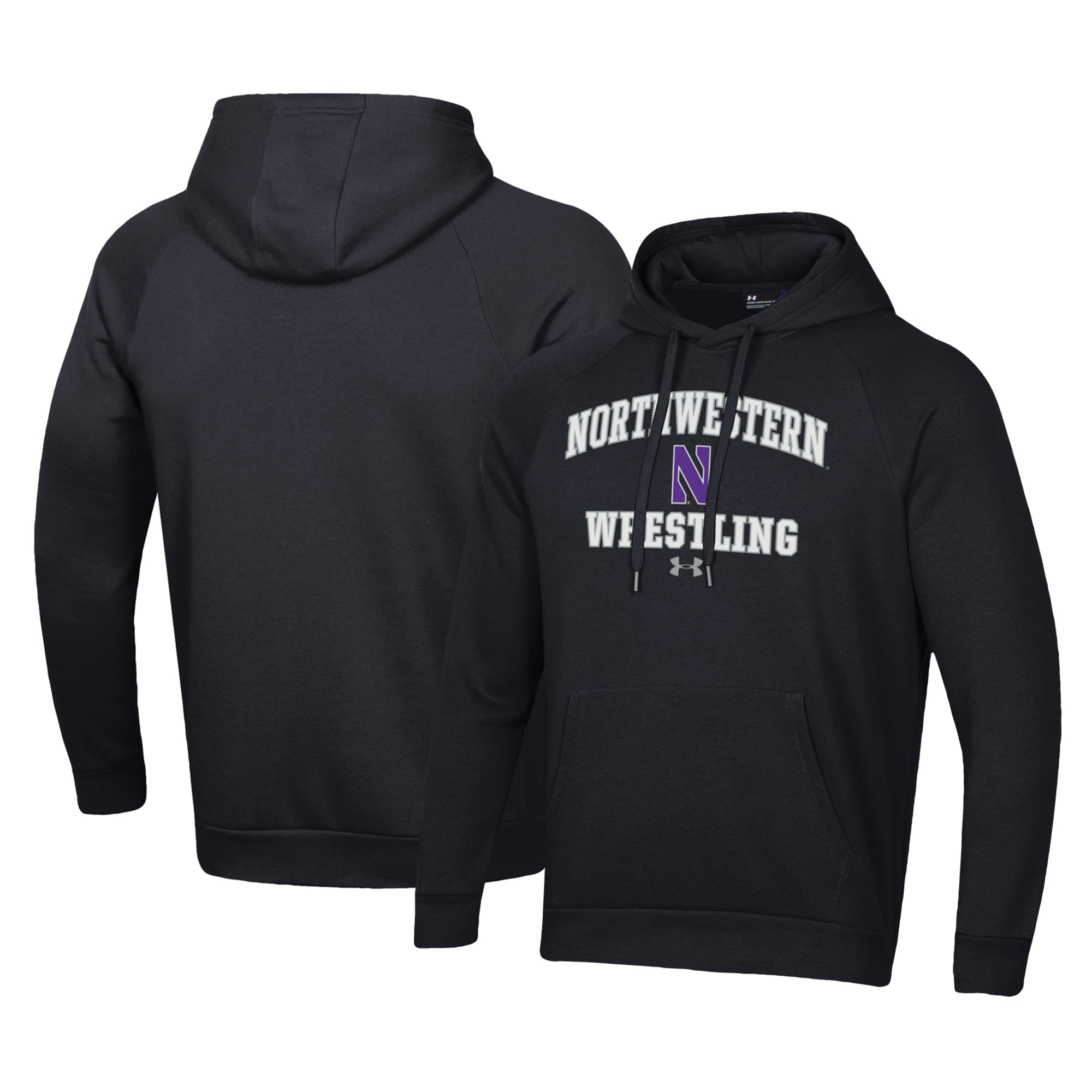 Men's Under Armour Black Northwestern Wildcats Wrestling Arch Over Pullover Hoodie