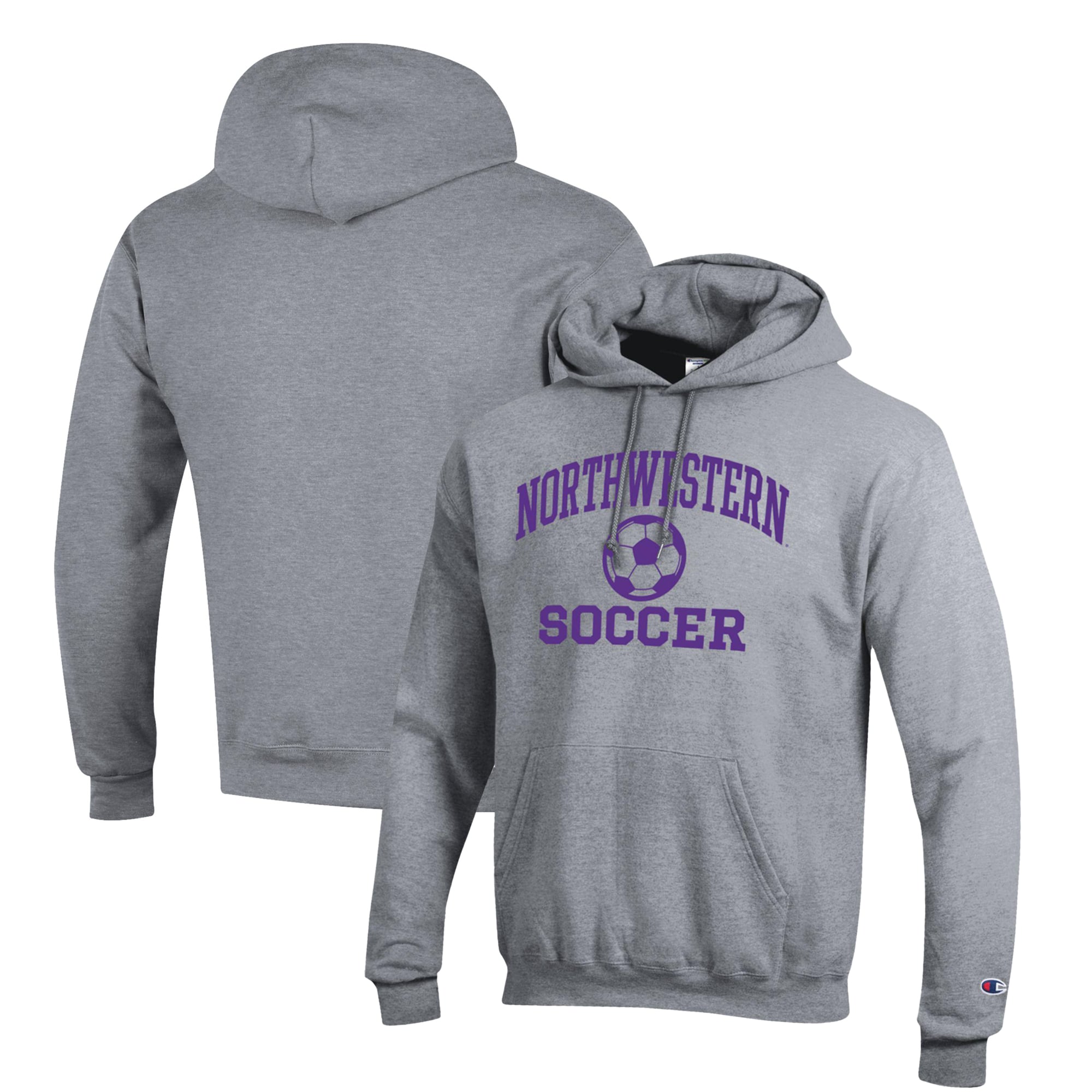 Men's Champion Gray Northwestern Wildcats Soccer Icon Powerblend Pullover Hoodie