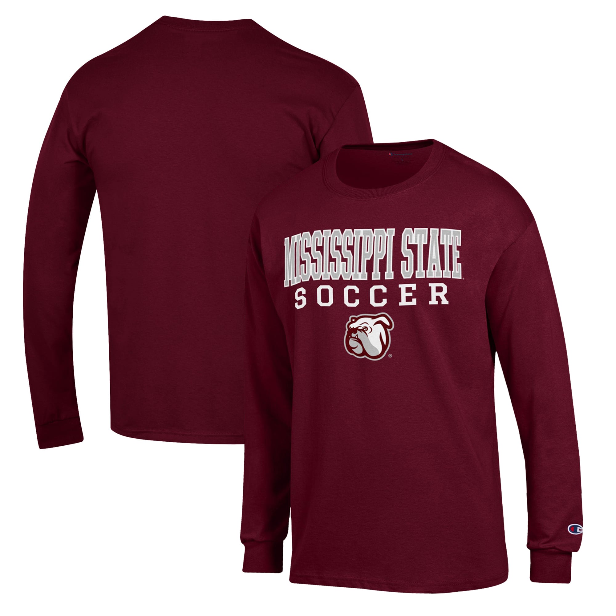 Men's Champion Maroon Mississippi State Bulldogs Soccer Stack Logo Long Sleeve T-Shirt