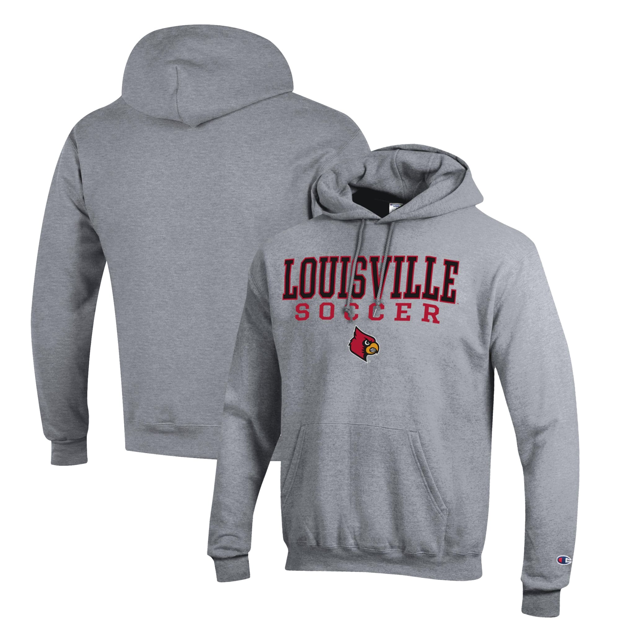 Men's Champion Gray Louisville Cardinals Soccer Stack Logo Powerblend Pullover Hoodie