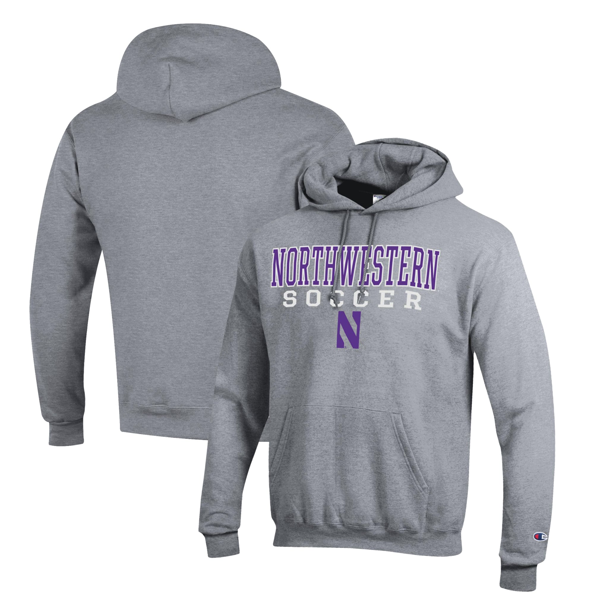 Men's Champion Gray Northwestern Wildcats Soccer Stack Logo Powerblend Pullover Hoodie