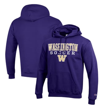 Men's Champion Purple Washington Huskies Soccer Stack Logo Powerblend Pullover Hoodie
