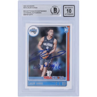 Jalen Suggs Orlando Magic Autographed 2021-22 Panini NBA Hoops #210 Beckett Fanatics Witnessed Authenticated 10 Rookie Card with "Go Magic" Inscription