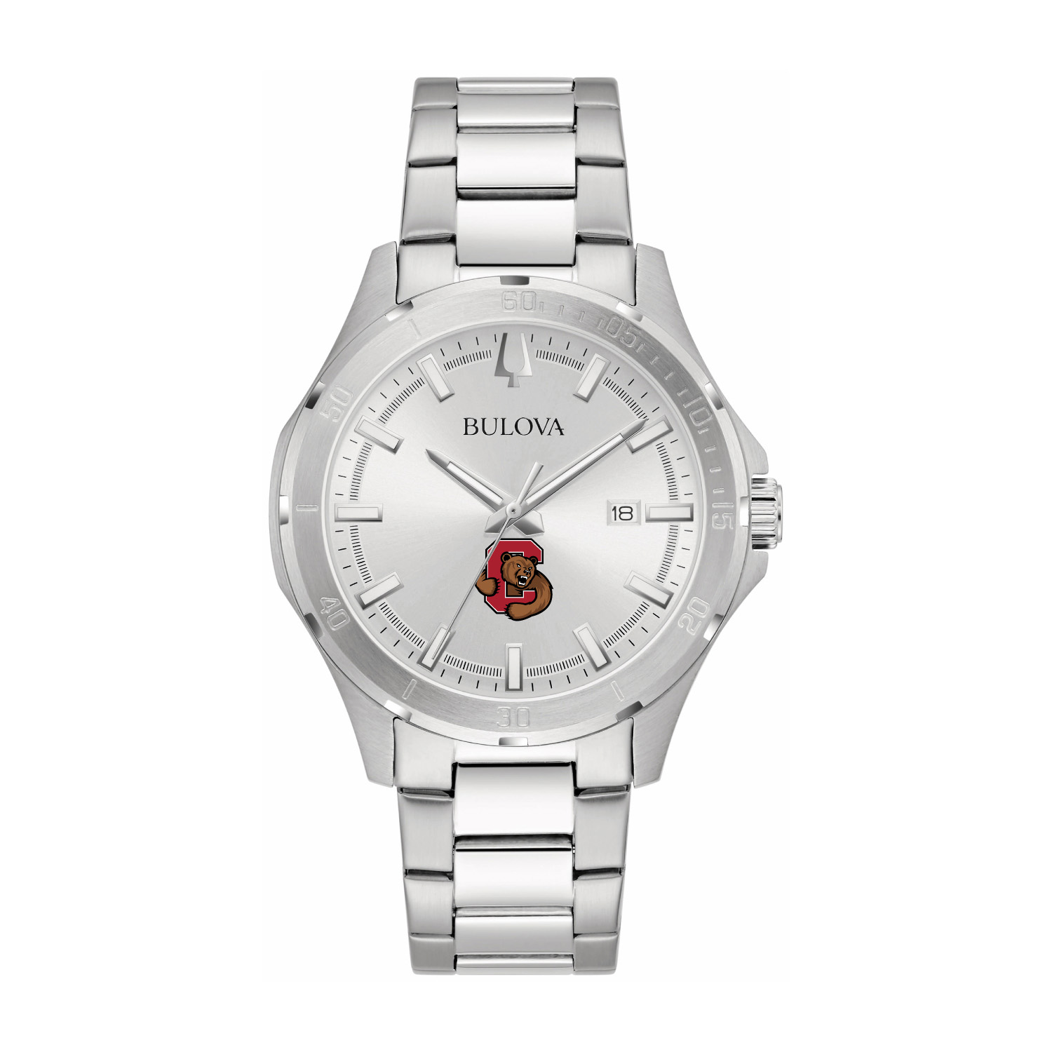Bulova Silver Cornell Big Red Stainless Steel Classic Sport Watch