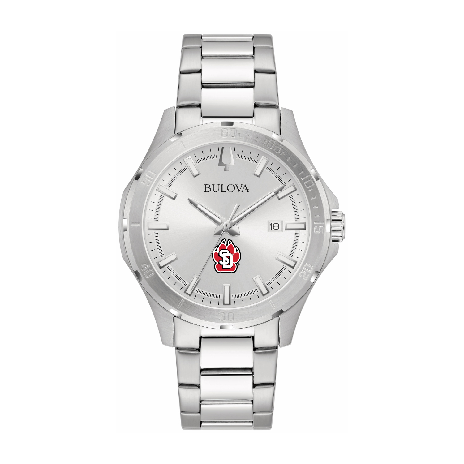 Bulova Silver South Dakota Coyotes Stainless Steel Classic Sport Watch