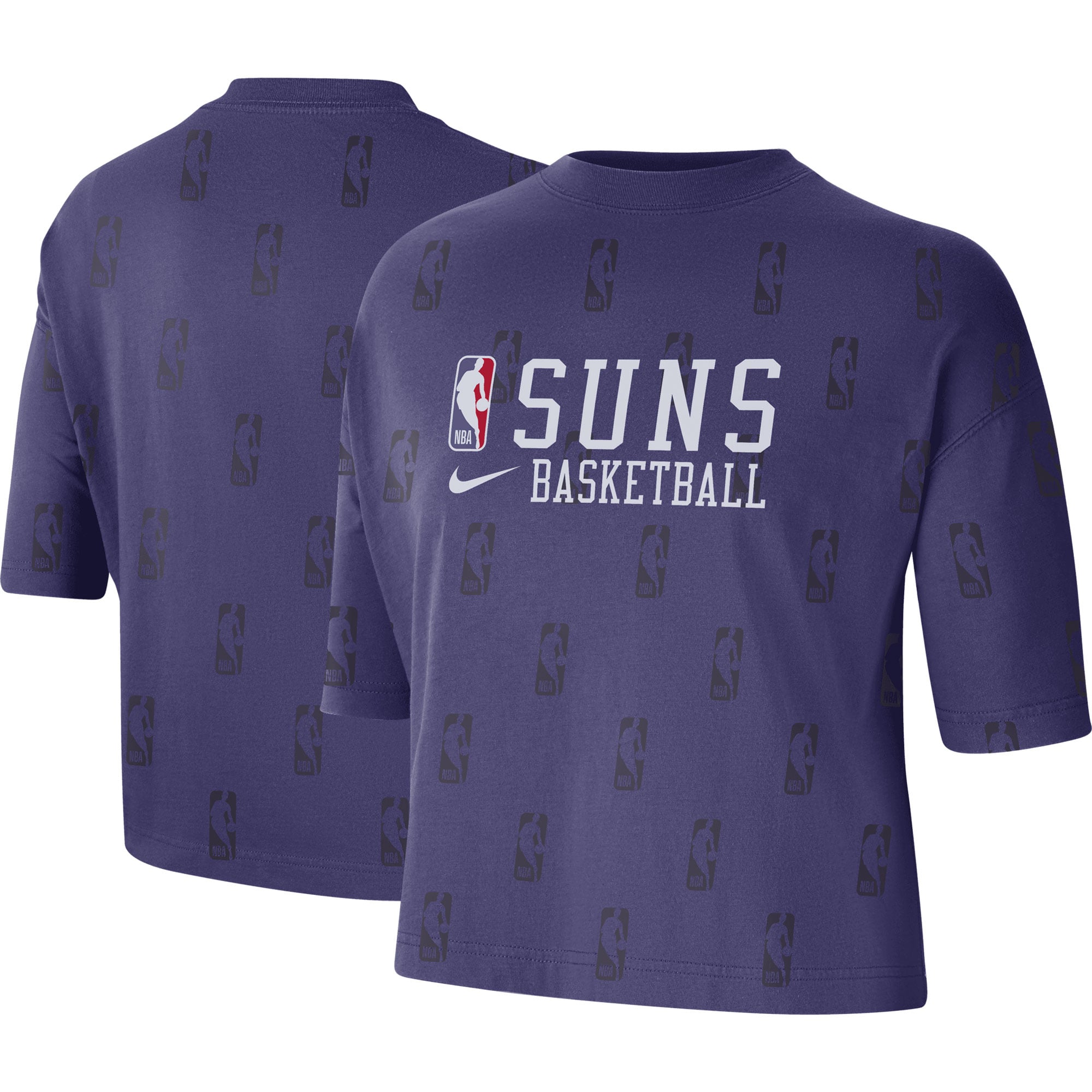 Women's Nike Purple Phoenix Suns Allover NBA Logo Boxy T-Shirt