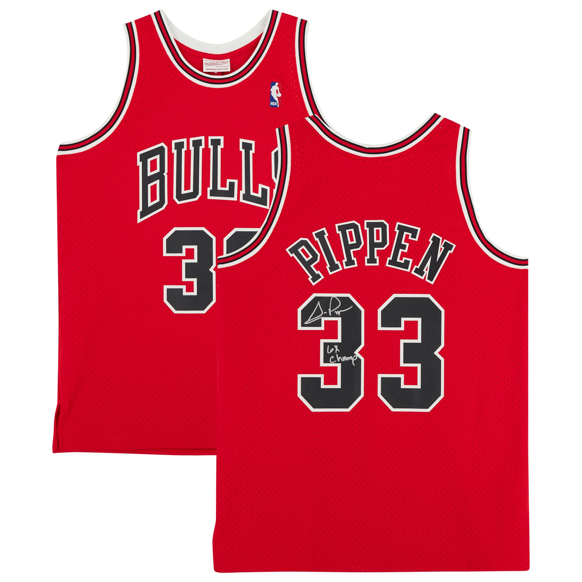Scottie Pippen Chicago Bulls Autographed Mitchell & Ness Red 1997-1998 Swingman Jersey with "6x Champ" Inscription
