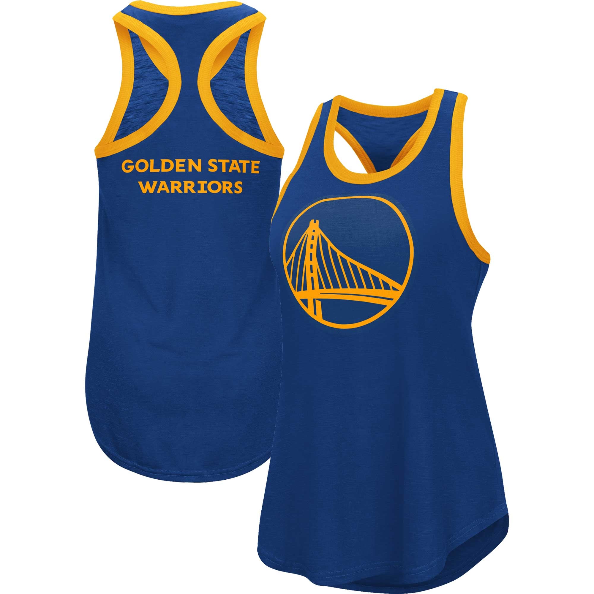 Women's G-III 4Her by Carl Banks Royal Golden State Warriors Showdown Racerback Scoop Neck Tank - Top