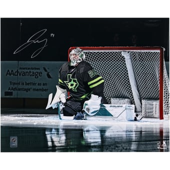 Jake Oettinger Dallas Stars Autographed 16" x 20" Black Alternate Jersey In Net Photograph