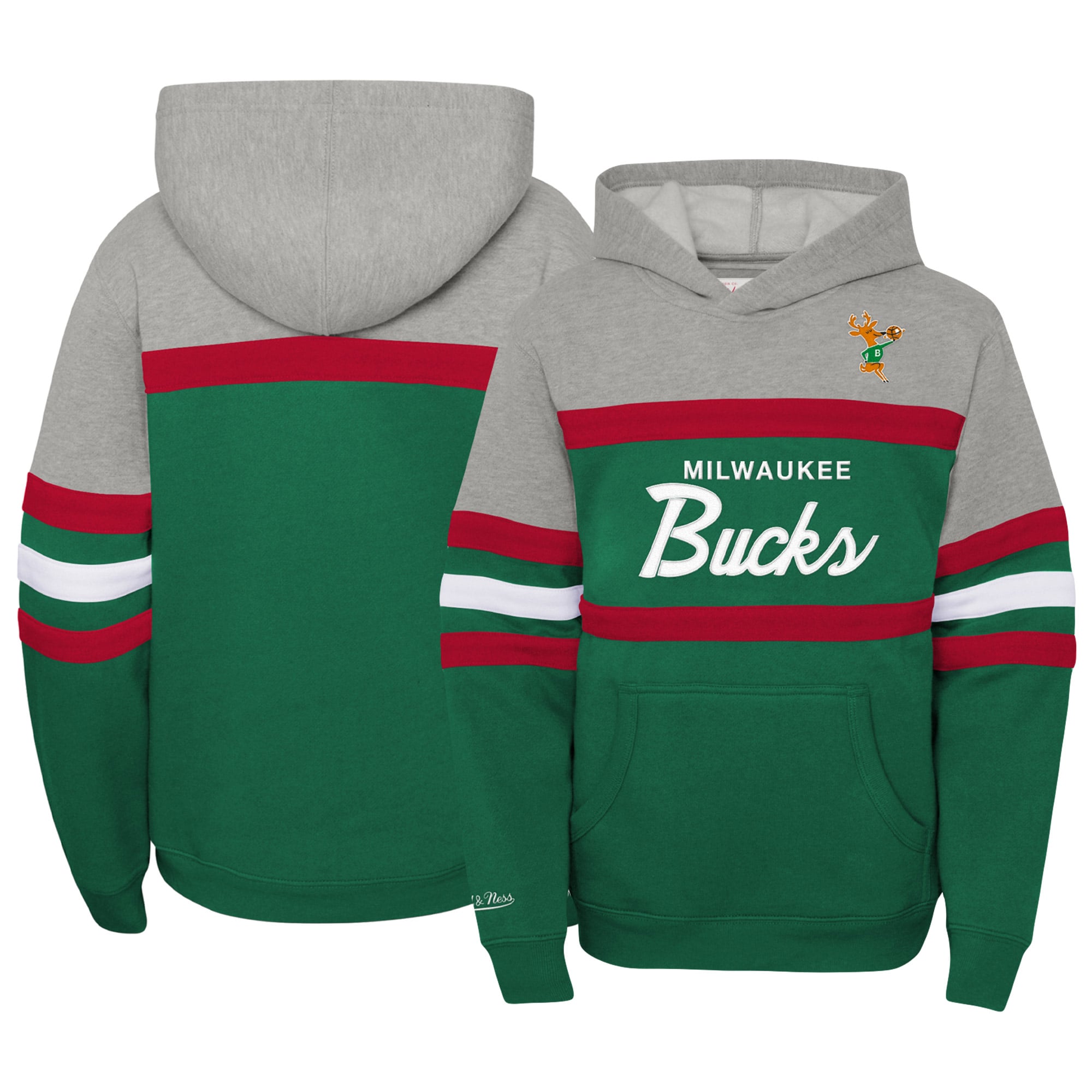Youth Mitchell & Ness Green/Heather Gray Milwaukee Bucks Hardwood Classics Head Coach Pullover Hoodie