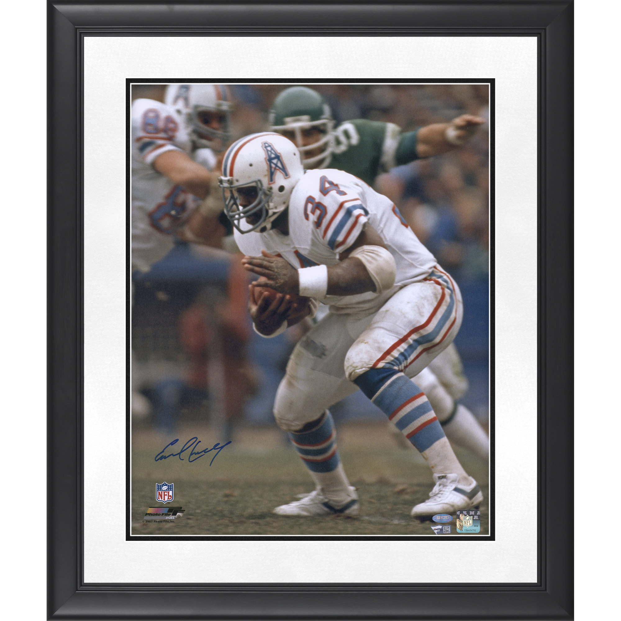 Earl Campbell Houston Oilers Autographed Framed 16" x 20" White Uniform Running Photograph