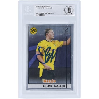Erling Haaland Borussia Dortmund Autographed 2020-21 Topps Merlin Chrome Collection #65 BAS Authenticated Card