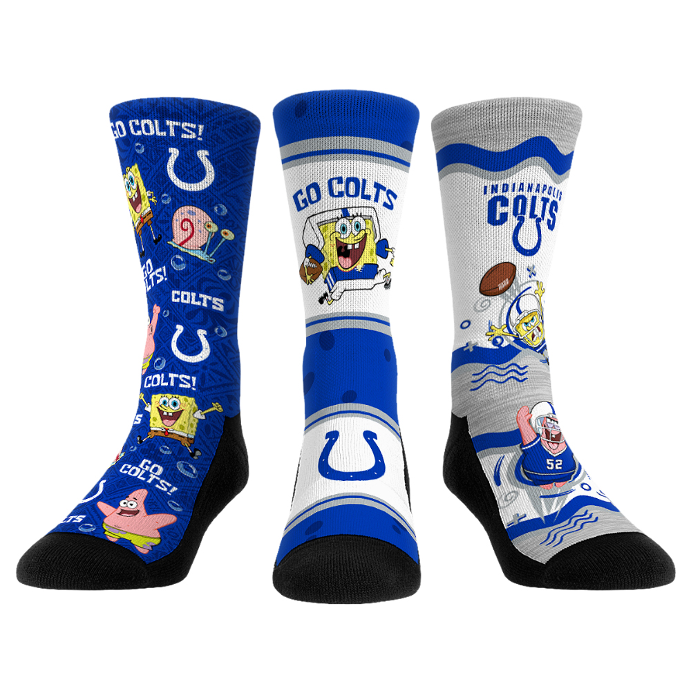 Unisex Rock Em Indianapolis Colts x Nickelodeon Spongebob Squarepants 3-Pack Crew Socks Set