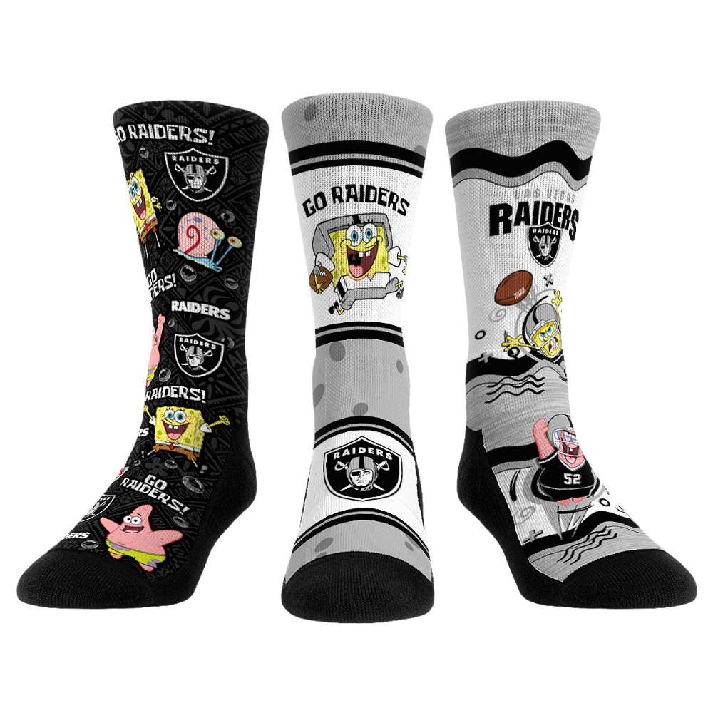 Unisex Rock Em Las Vegas Raiders x Nickelodeon Spongebob Squarepants 3-Pack Crew Socks Set Unisex Rock Em Las Vegas Raiders x Nickelodeon Spongebob Squarepants 3-Pack Crew Socks Set