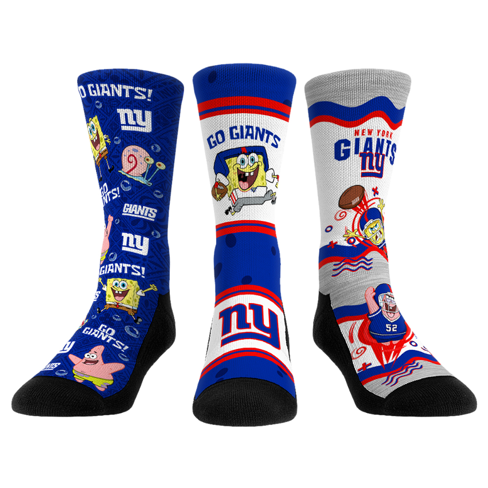 Unisex Rock Em New York Giants x Nickelodeon Spongebob Squarepants 3-Pack Crew Socks Set