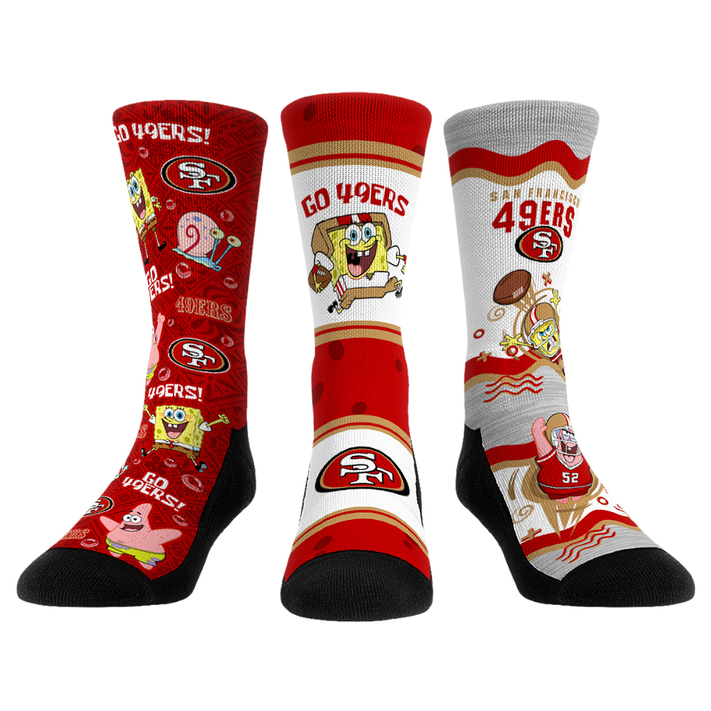 Unisex Rock Em San Francisco 49ers x Nickelodeon Spongebob Squarepants 3-Pack Crew Socks Set