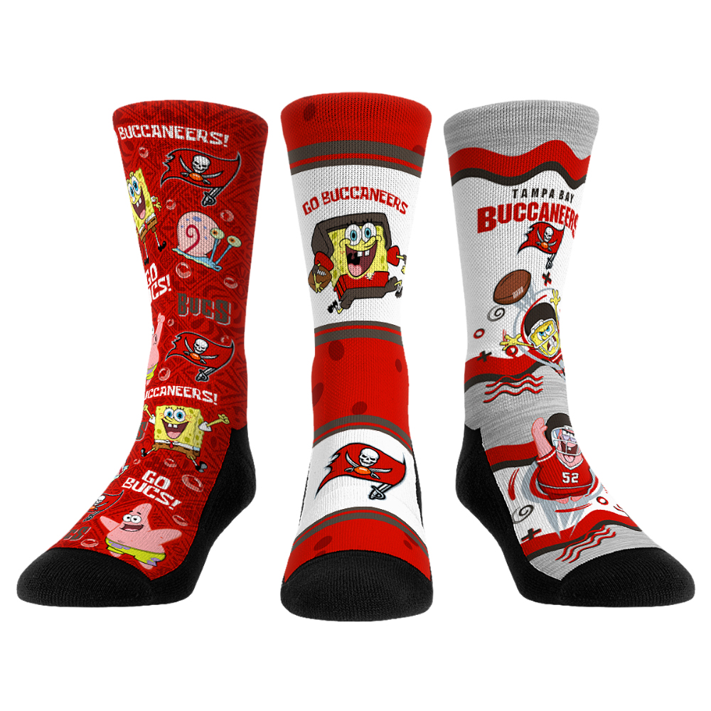 Unisex Rock Em Tampa Bay Buccaneers x Nickelodeon Spongebob Squarepants 3-Pack Crew Socks Set