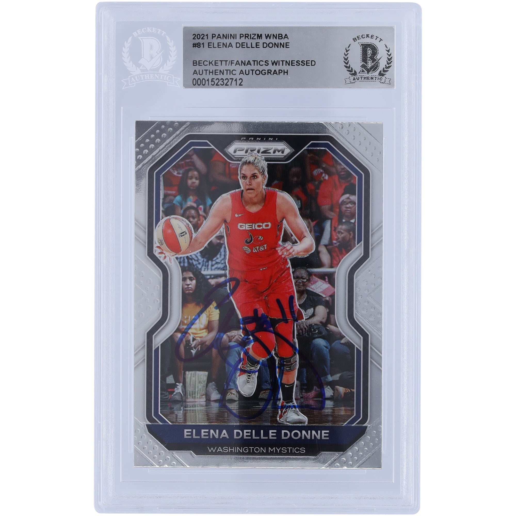 Elena Delle Donne Washington Mystics Autographed 2021 Panini Prizm #81 Beckett Fanatics Witnessed Authenticated Card