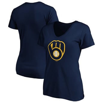 Women's Navy Milwaukee Brewers Core Official Primary Logo V-Neck T-Shirt