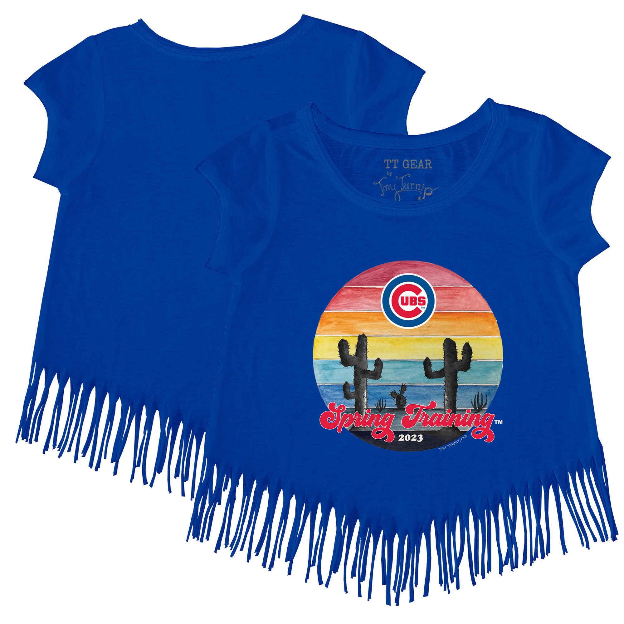 Girls Toddler Tiny Turnip Royal Chicago Cubs 2023 Spring Training Fringe T-Shirt