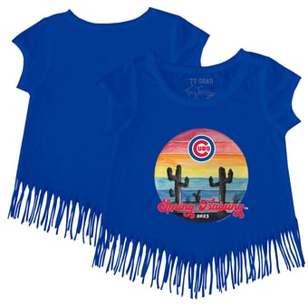 Girls Toddler Tiny Turnip Royal Chicago Cubs 2023 Spring Training Fringe T-Shirt