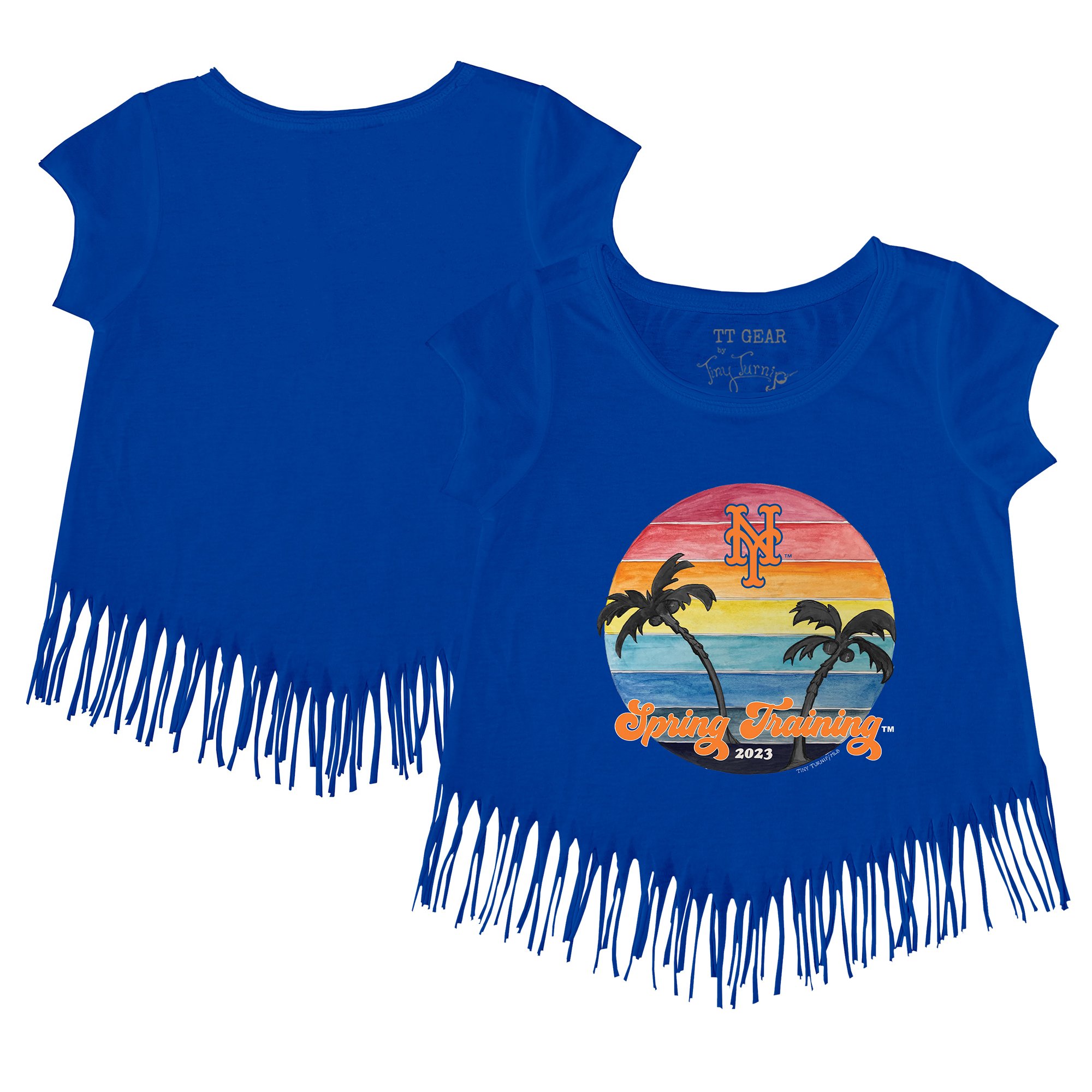 Girls Toddler Tiny Turnip Royal New York Mets 2023 Spring Training Fringe T-Shirt