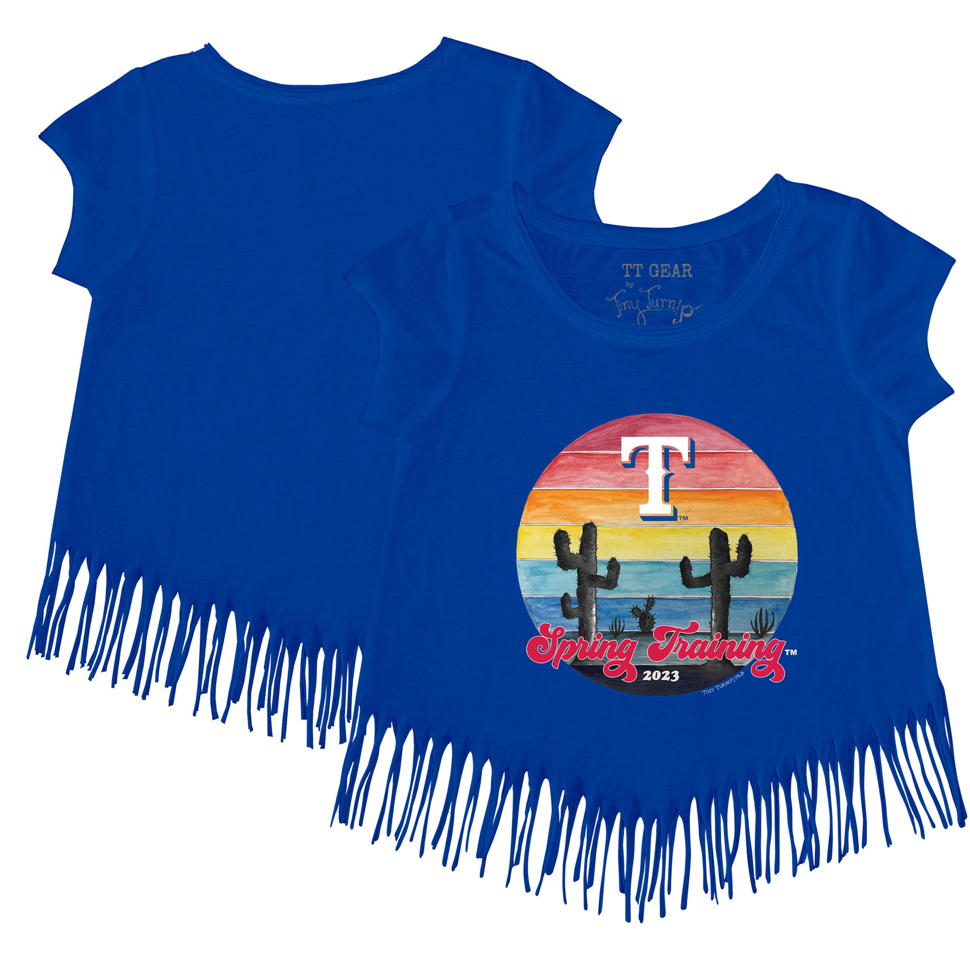 Girls Toddler Tiny Turnip Royal Texas Rangers 2023 Spring Training Fringe T-Shirt