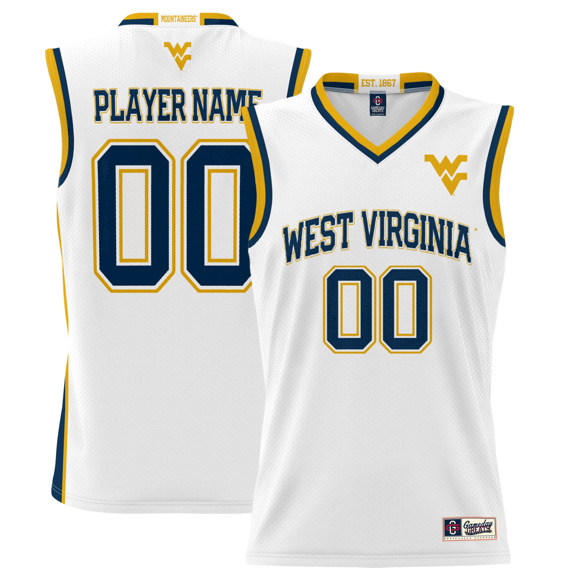 Youth GameDay Greats White West Virginia Mountaineers NIL Pick-A-Player Lightweight Women's Basketball Jersey