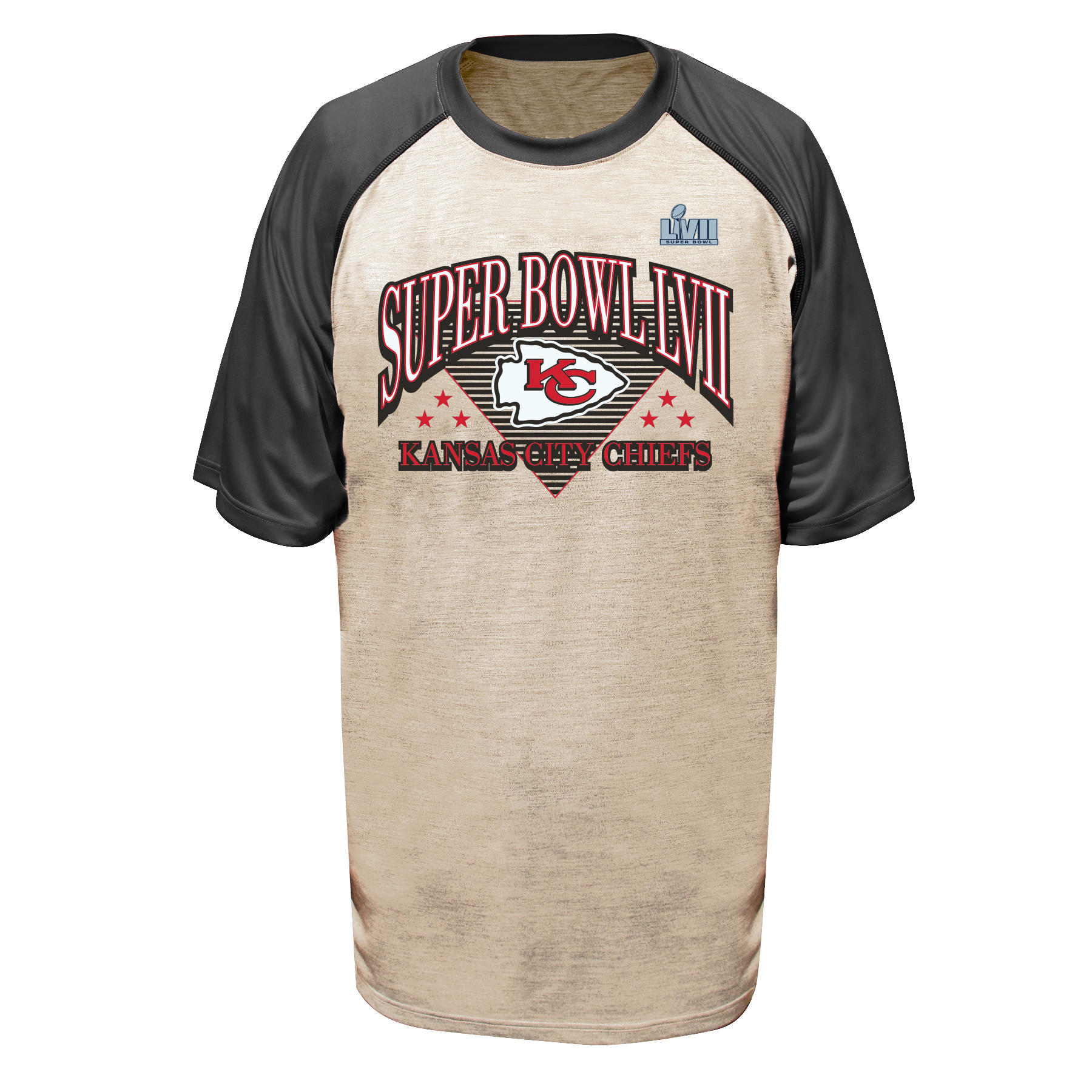 Men's Fanatics Oatmeal/Heather Charcoal Kansas City Chiefs Super Bowl LVII Triangle Strategy Raglan Big & Tall T-Shirt