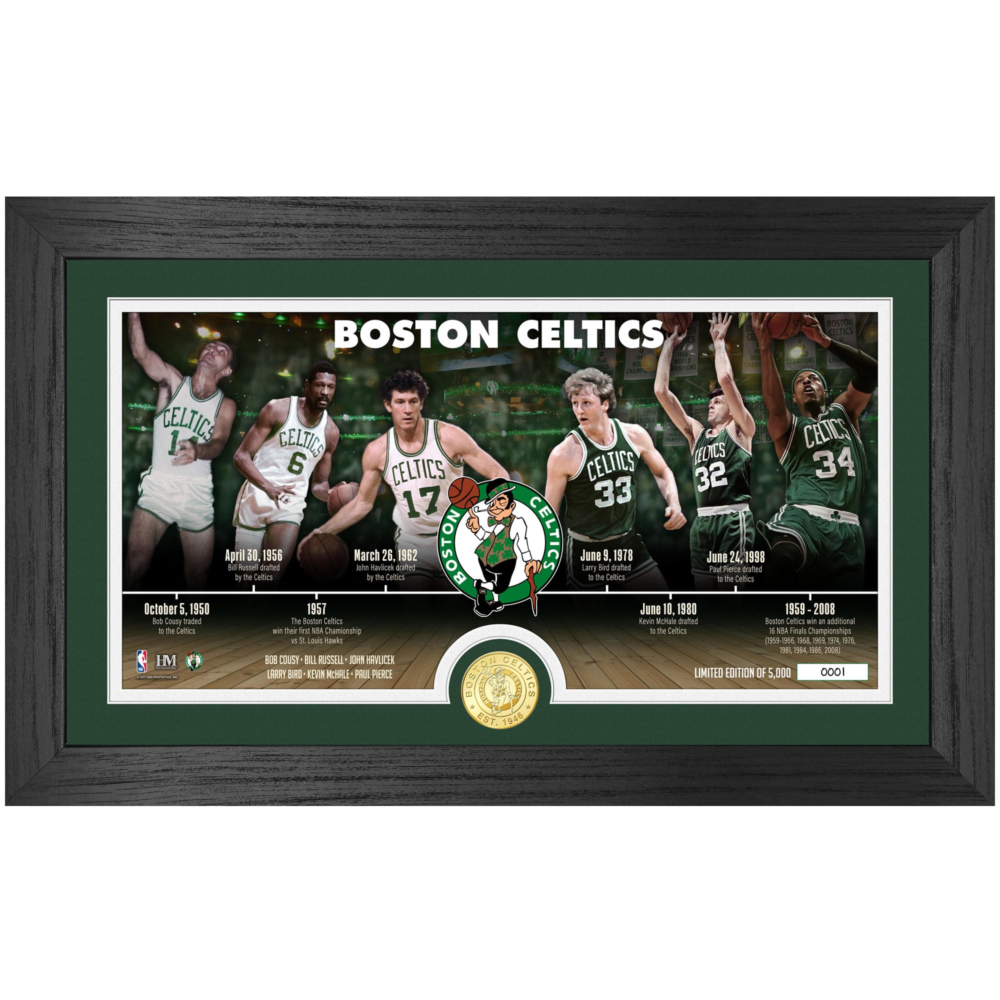 Highland Mint Boston Celtics NBA Timeline 12'' x 20'' Bronze Coin Photo Mint
