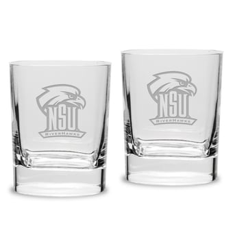 Northeastern State Riverhawks 11.75oz. Two-Piece Luigi Bormioli Square Double Old Fashion Glasses Set