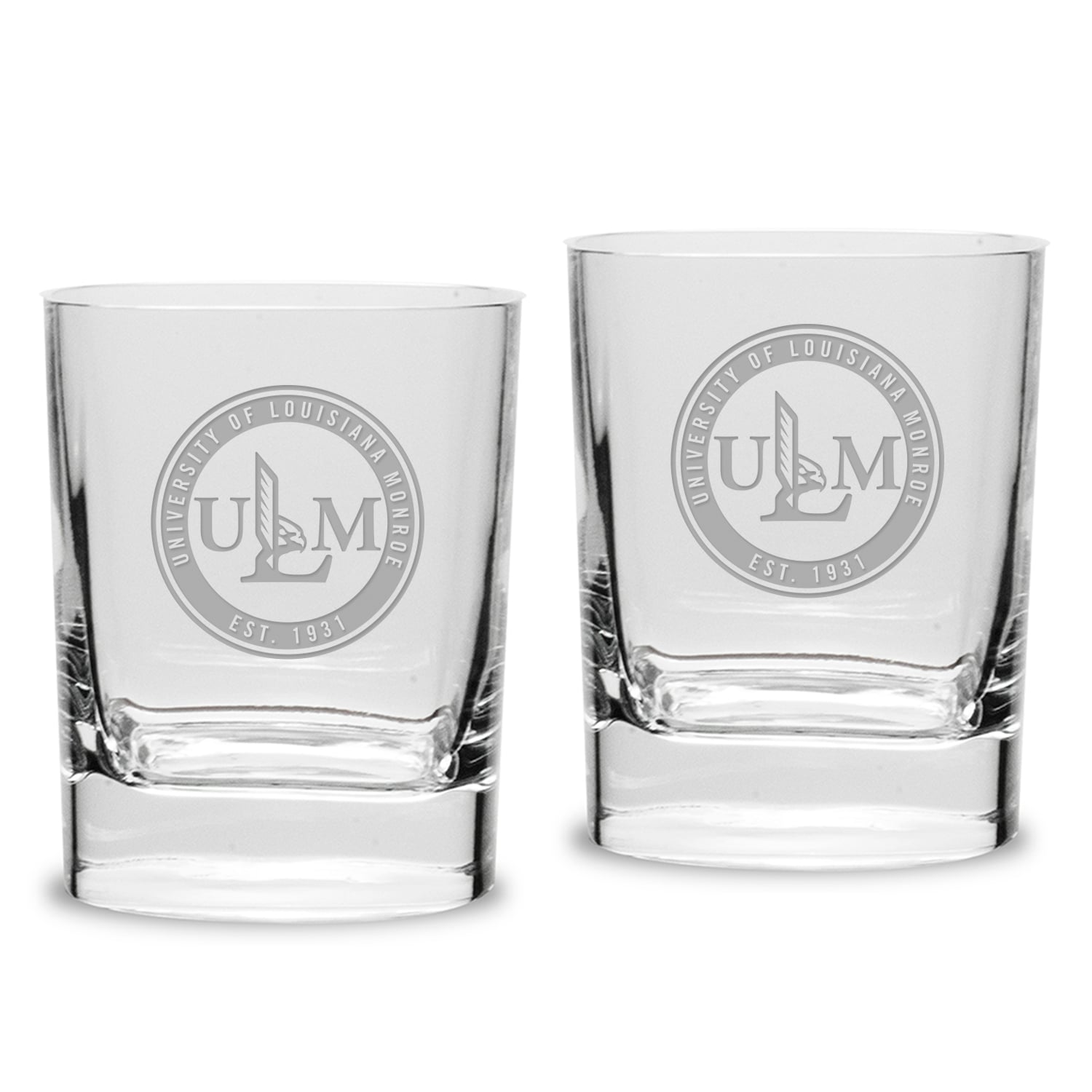 ULM Warhawks 11.75oz. Two-Piece Luigi Bormioli Square Double Old Fashion Glasses Set