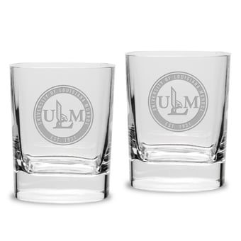 ULM Warhawks 11.75oz. Two-Piece Luigi Bormioli Square Double Old Fashion Glasses Set