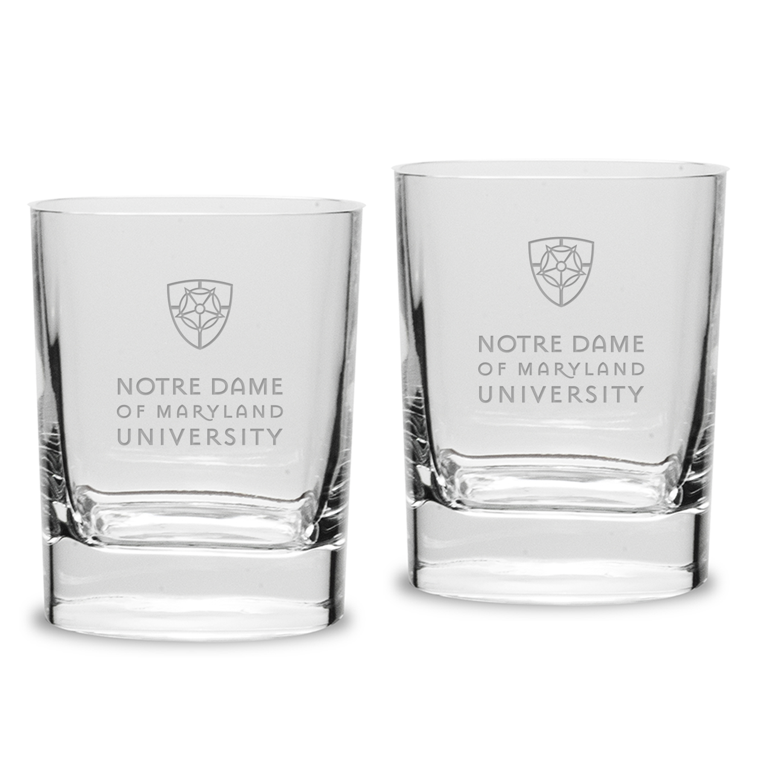 Notre Dame of Maryland Gators 11.75oz. Two-Piece Luigi Bormioli Square Double Old Fashion Glasses Set