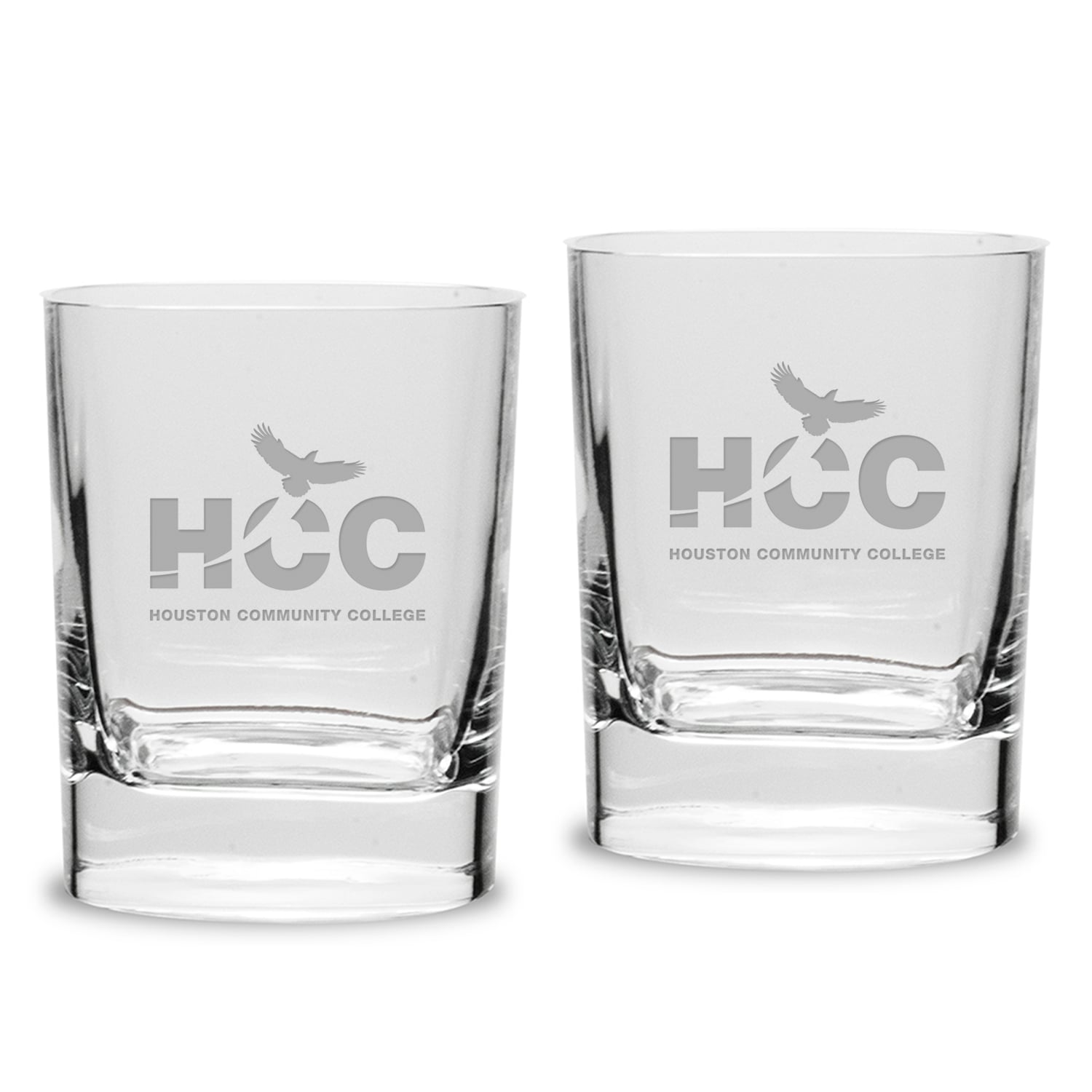 Houston Community College 11.75oz. Two-Piece Luigi Bormioli Square Double Old Fashion Glasses Set