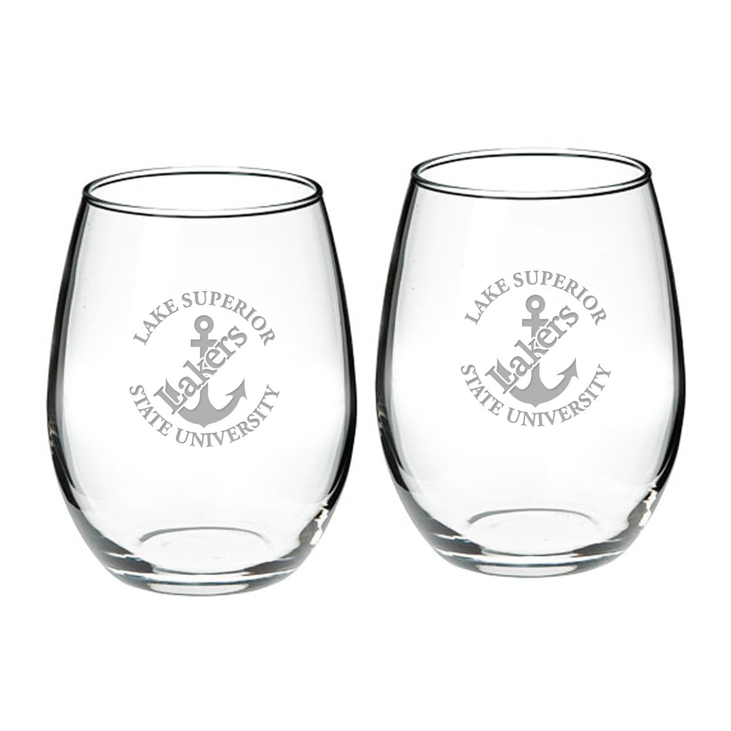 Lake Superior State Lakers Team Logo Two-Piece 21oz. Stemless Wine Glass Set