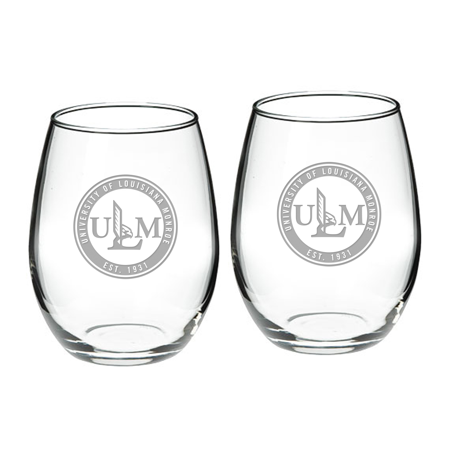ULM Warhawks Team Design Two-Piece 21oz. Stemless Wine Glass Set