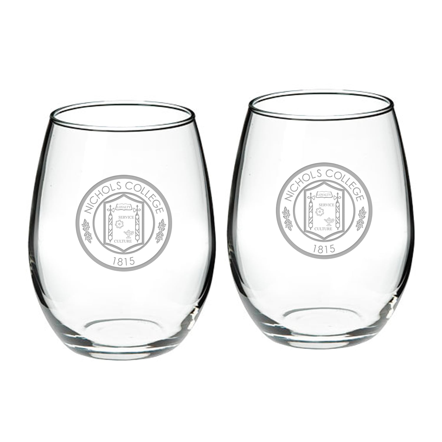Nichols College Bison Team Graphic Two-Piece 21oz. Stemless Wine Glass Set